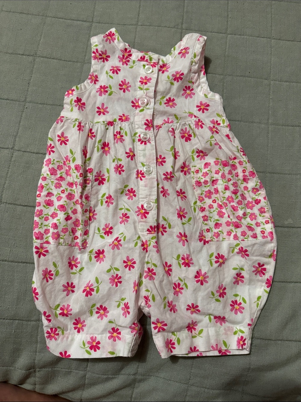 100% Cotton Vintage Pink Floral Button-Front Baby Romper